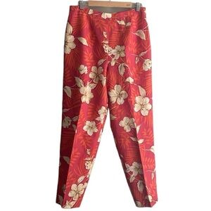 Talbots Orange Floral High Rise Silk Linen Lined Pant Size 14